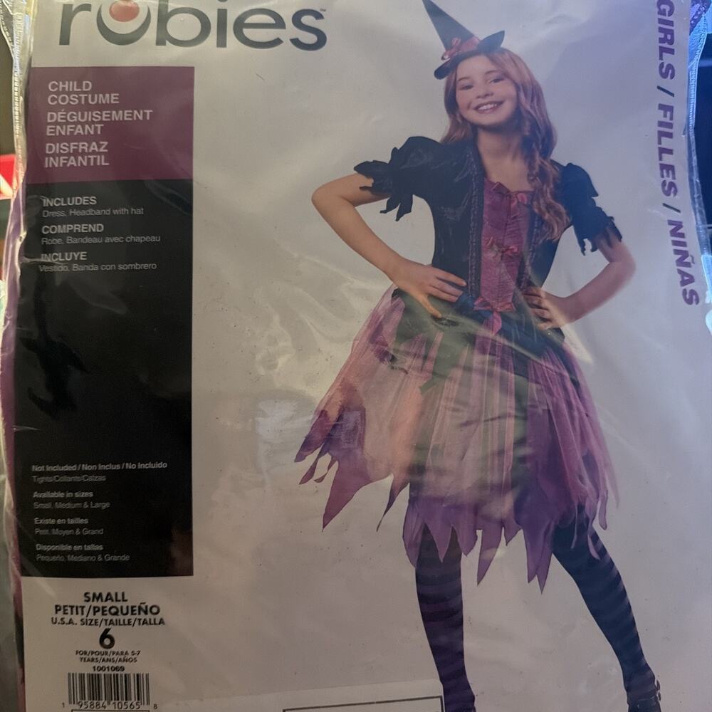 Purple Witch Girl's Dress Costume with Hat Small - Picture 5 of 6